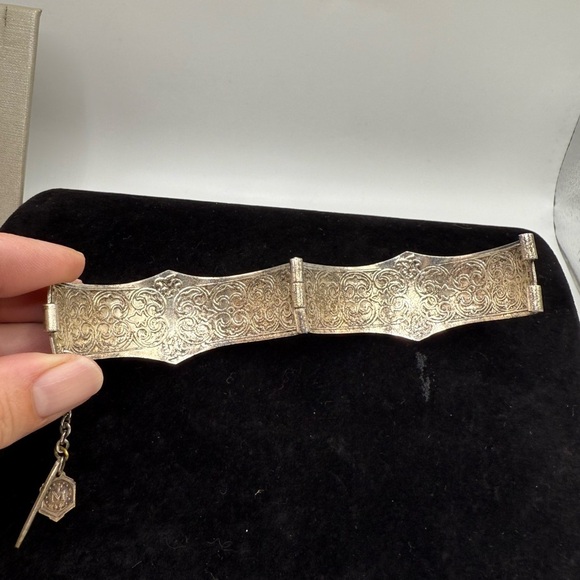 Vintage Silver Hamsa Hinged Bracelet w/ Camels & Red Cabochon - Picture 5 of 5